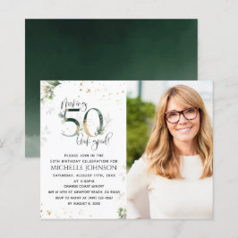 50-look Good Gold Photo Birthday Invitation