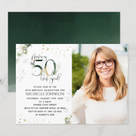 50-look Good Gold Photo Birthday Invitation