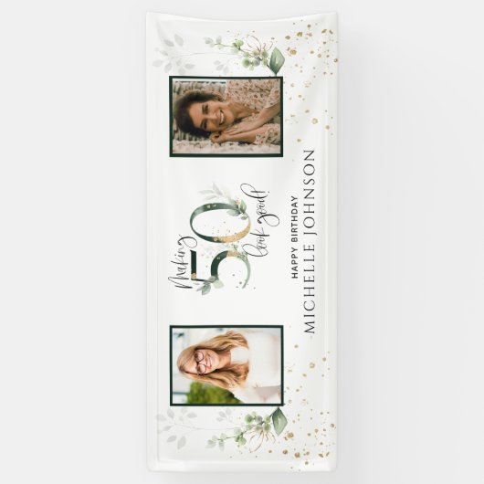50-look Good Green Gold Photo Birthday Spandoek (Verticaal)