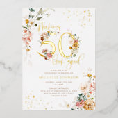 50-look Good Pink Floral Gold Folie Uitnodiging (Voorkant)