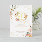 50-look Good Pink Floral Gold Folie Uitnodiging (Staand Voorkant)