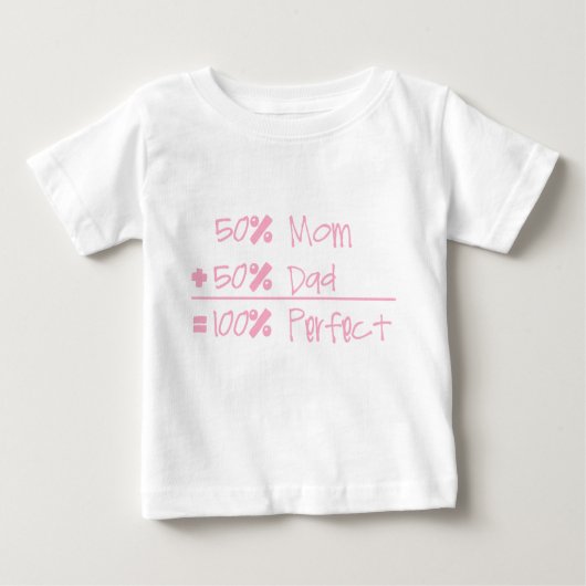 50% mama + 50% papa = 100% roze Baby T-shirt (Voorkant)