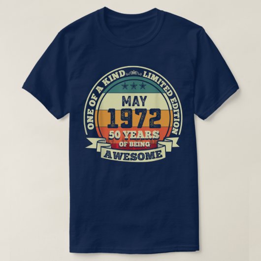 50 mei 1972 50e verjaardag met een leeftijd van 50 t-shirt (Design voorkant)