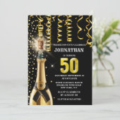 50 mijlpaal mousserende wijn goud zwarte glitter  kaart (Staand voorkant)