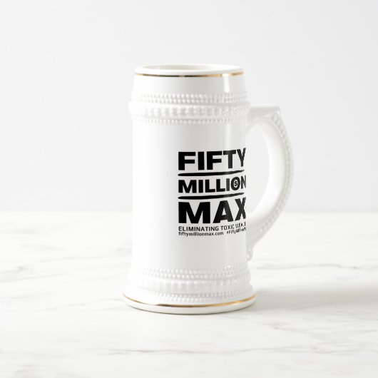 50 Miljoen Max™ Zwart Logo Wit Stein Mok (Voorkant rechts)