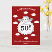 50 Not Young Red Cheeky Cherub grappig 50ste verja Kaart (Gele Bloem)