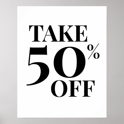 50% Off Sale Sign, Black and White Sale Poster (Voorkant)