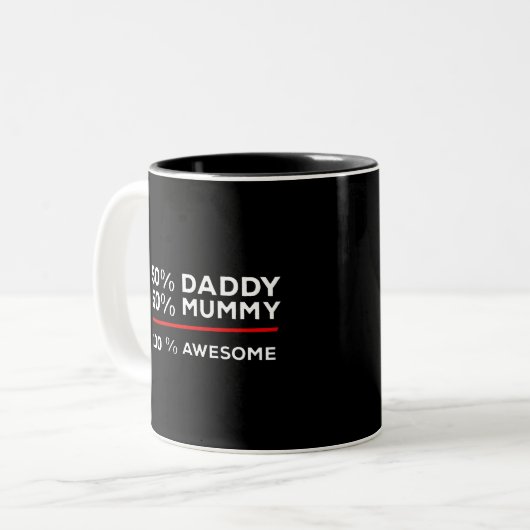 50% papa 50% Mummy 100% Geweldige Tweekleurige Koffiemok (Voorkant links)