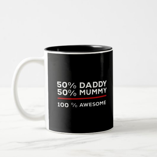 50% papa 50% Mummy 100% Geweldige Tweekleurige Koffiemok (Links)