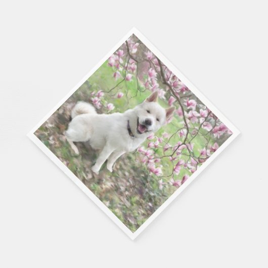 50 papieren servetten - witte Akita (Hoek)