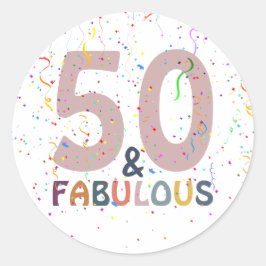 50 & Prachtig Feest Confetti Roze Trendy Typografi Ronde Sticker