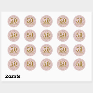 50 & prachtig roze glitters en gouden typografie ronde sticker