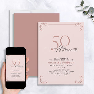 50 & Prachtig Roze & Zwarte Verjaardagsuitnodiging Kaart
