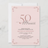 50 & Prachtig Roze & Zwarte Verjaardagsuitnodiging Kaart (Voorkant)