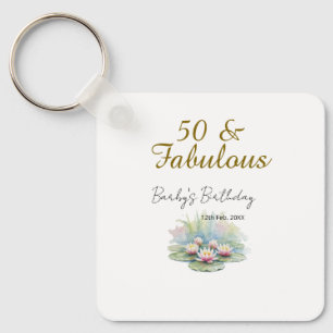 50 & prachtige gouden water lotus lelie waterverf sleutelhanger