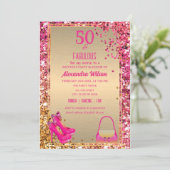 50 & Prachtige Hoge Hakken Goud Roze Glitters luxe Kaart (Staand voorkant)