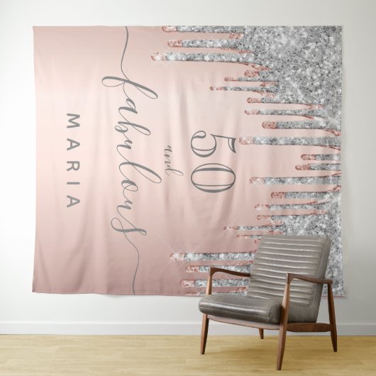 50 prachtige verjaardag glinsterend roze goud zilv wandkleed (In Situ (horizontaal))