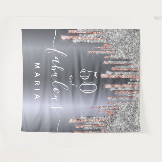 50 prachtige verjaardag glitter Silver roos Gold Wandkleed (Voorkant (horizontaal))