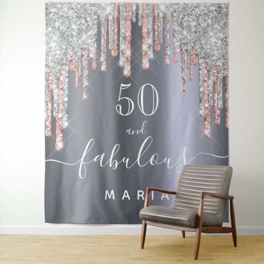 50 prachtige verjaardag glitter Silver roos Gold Wandkleed (In situ)