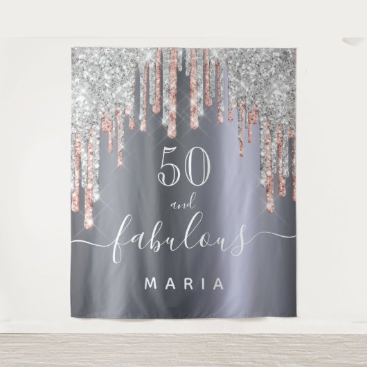 50 prachtige verjaardag glitter Silver roos Gold Wandkleed (Voorkant)