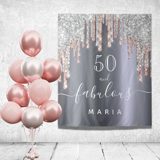 50 prachtige verjaardag glitter Silver roos Gold Wandkleed