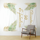 50 prachtige verjaardag goud Groene palmen Wit Wandkleed (In Situ (horizontaal))