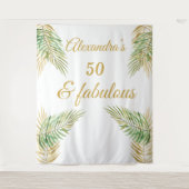 50 prachtige verjaardag goud Groene palmen Wit Wandkleed (Voorkant)