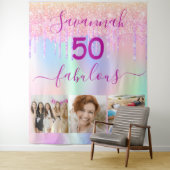 50 prachtige verjaardag roze paarse glitters foto wandkleed (In situ)