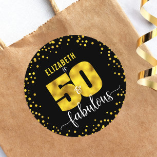 50 prachtige verjaardag zwarte gouden folie glinst ronde sticker