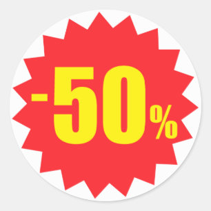 50 procent van de verkopers korting stickers, wit  ronde sticker