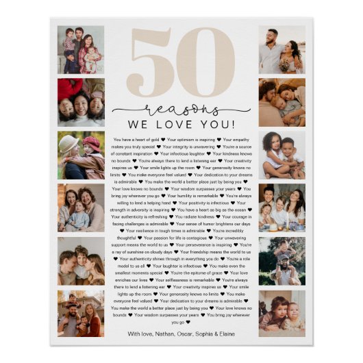 50 Reasons We Love You Birthday Keepsake Gift Perfect Poster (Voorkant)