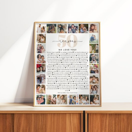 50 Reasons We Love You Photo Collage Keepsake Gift Perfect Poster