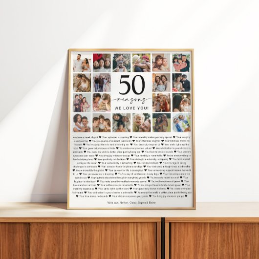 50 Reasons We Love You Photo Collage Keepsake Gift Perfect Poster