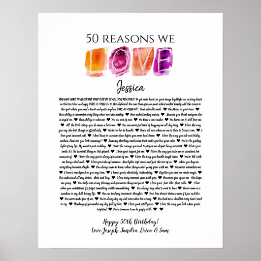 50 redenen die we van je houden omdat je verjaarda poster (Voorkant)