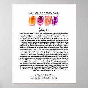 50 redenen die we van je houden omdat je verjaarda poster