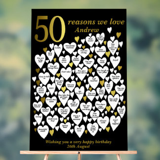 50 redenen waarom we van je houden 50ste verjaarda acryl bord
