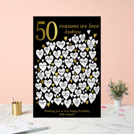 50 redenen waarom we van je houden 50ste verjaarda acryl bord (Huwelijk)