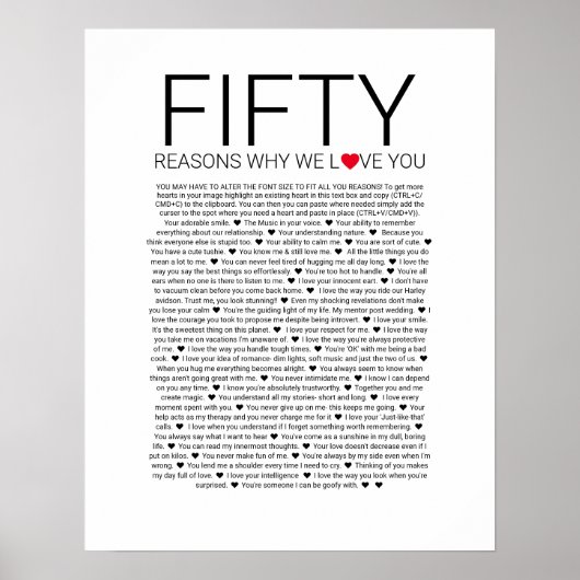 50 redenen waarom we van je houden huwelijksbeloft poster (Voorkant)