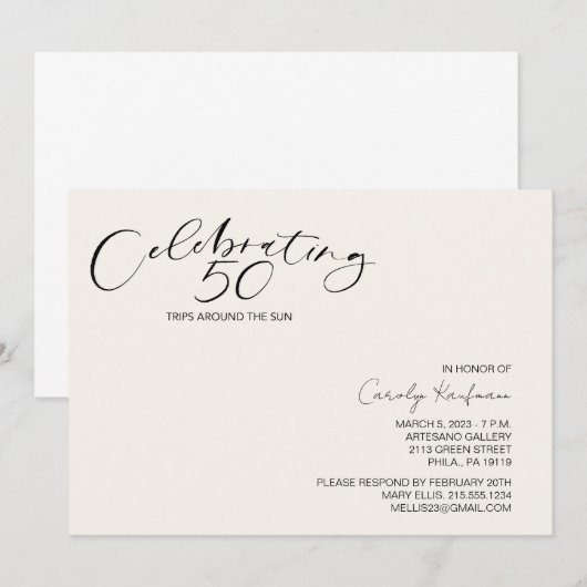 50 reizen rond de Sun Modern Birthday Party Invi Kaart (Voorkant / Achterkant)