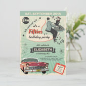 50 Rockabilly verjaardagsfeestje in het groen Kaart (Staand voorkant)