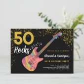 50 Rocks 50e verjaardagsfeest Roze Zwart Goud Kaart (Staand voorkant)