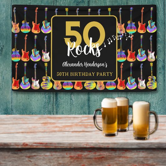 50 Rocks 50e verjaardagsfeestje Naam toevoegen Spandoek