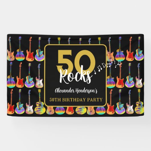 50 Rocks 50e verjaardagsfeestje Naam toevoegen Spandoek (Horizontaal)