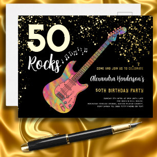 50 Rocks 50ste Verjaardagsfeest Roze Zwart Goud Folie Uitnodiging Briefkaart