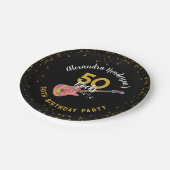 50 Rocks 50ste verjaardagsfeestje roze zwart goud Papieren Bordje (Gekanteld)