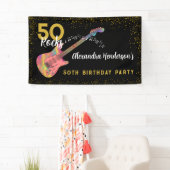 50 Rocks 50ste verjaardagsfeestje roze zwart goud Spandoek (Insitu)