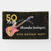 50 Rocks 50ste verjaardagsfeestje roze zwart goud Spandoek (Horizontaal)