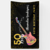 50 Rocks 50ste verjaardagsfeestje roze zwart goud Spandoek (Verticaal)