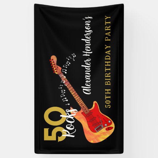50 Rocks Cool Gitaar 50e Verjaardagsfeestje Spandoek (Verticaal)