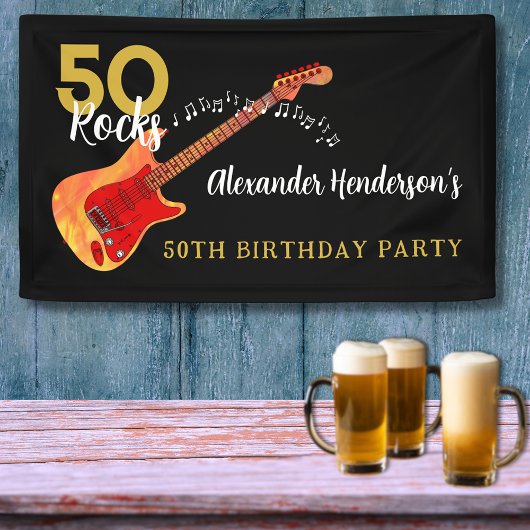 50 Rocks Cool Gitaar 50e Verjaardagsfeestje Spandoek